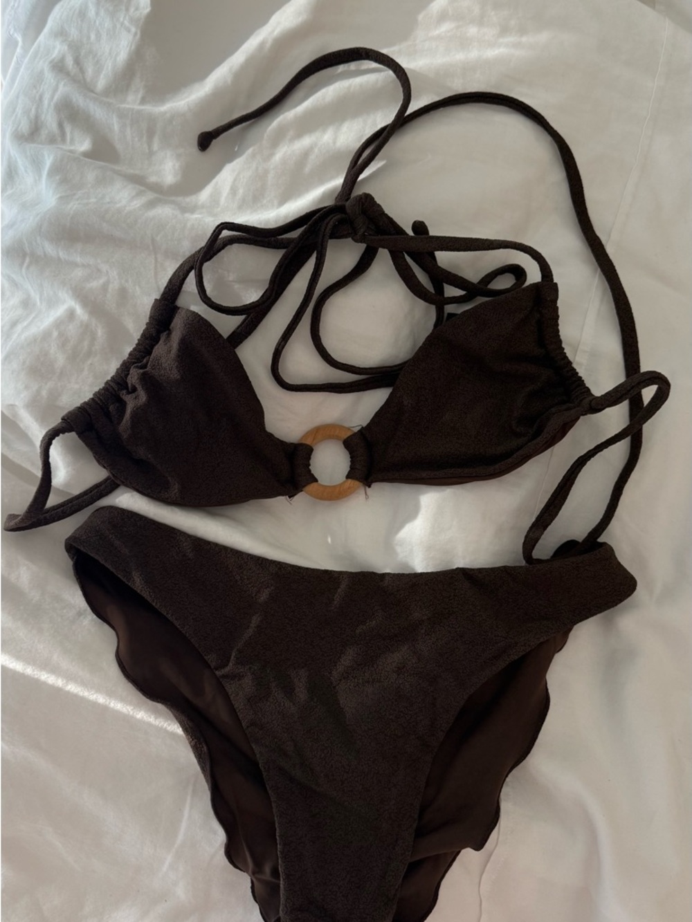 NEW! Brazilian Brand Dark Brown Ring-Accent Tie Bikini Set